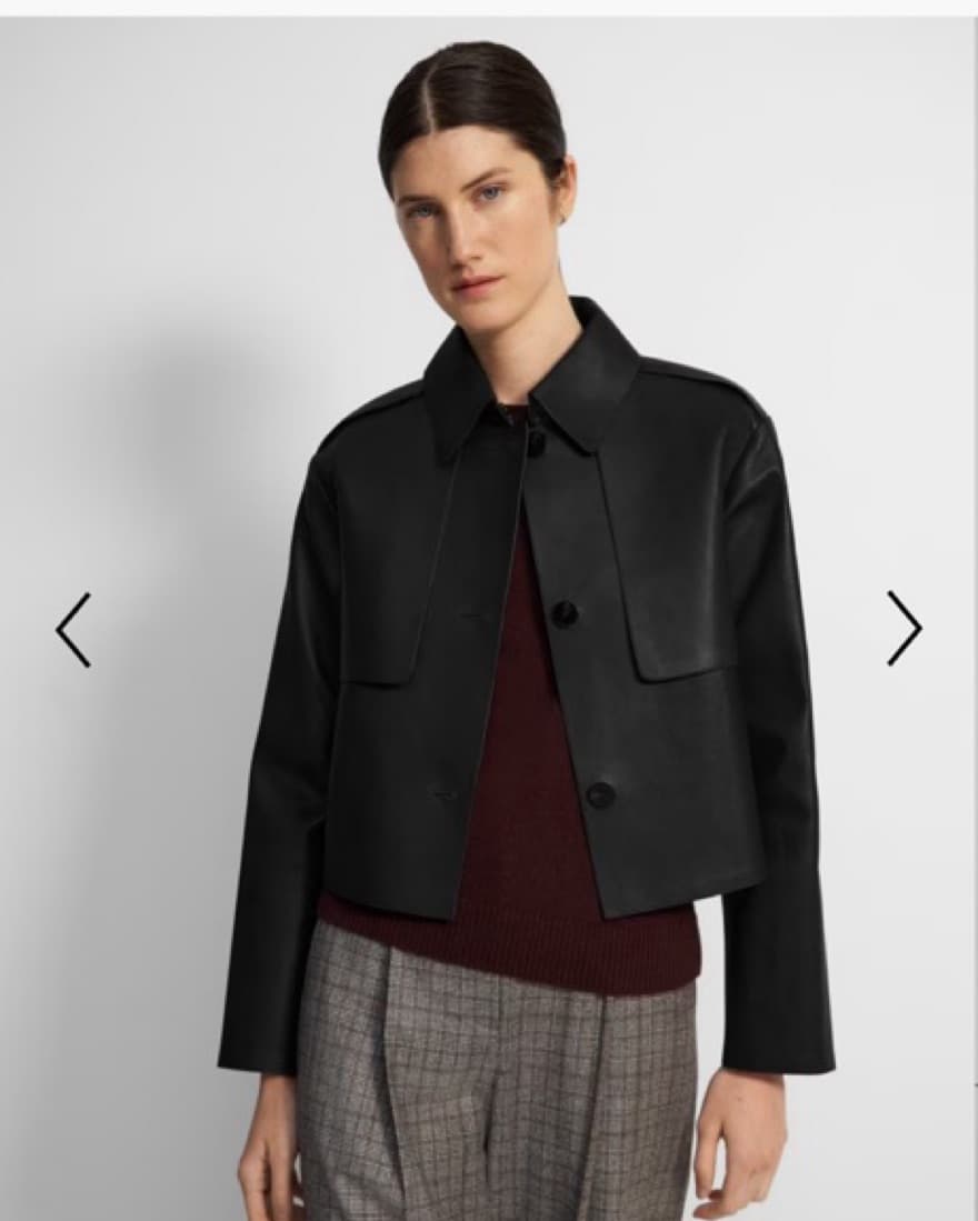 Theory Cropped Leather Trench Coat - Image 2