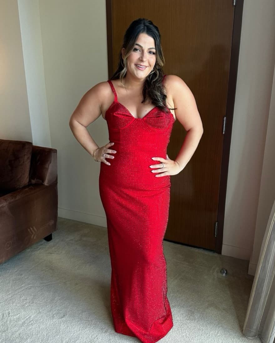 AREA Crystal Embellished Column Gown Red - Image 5