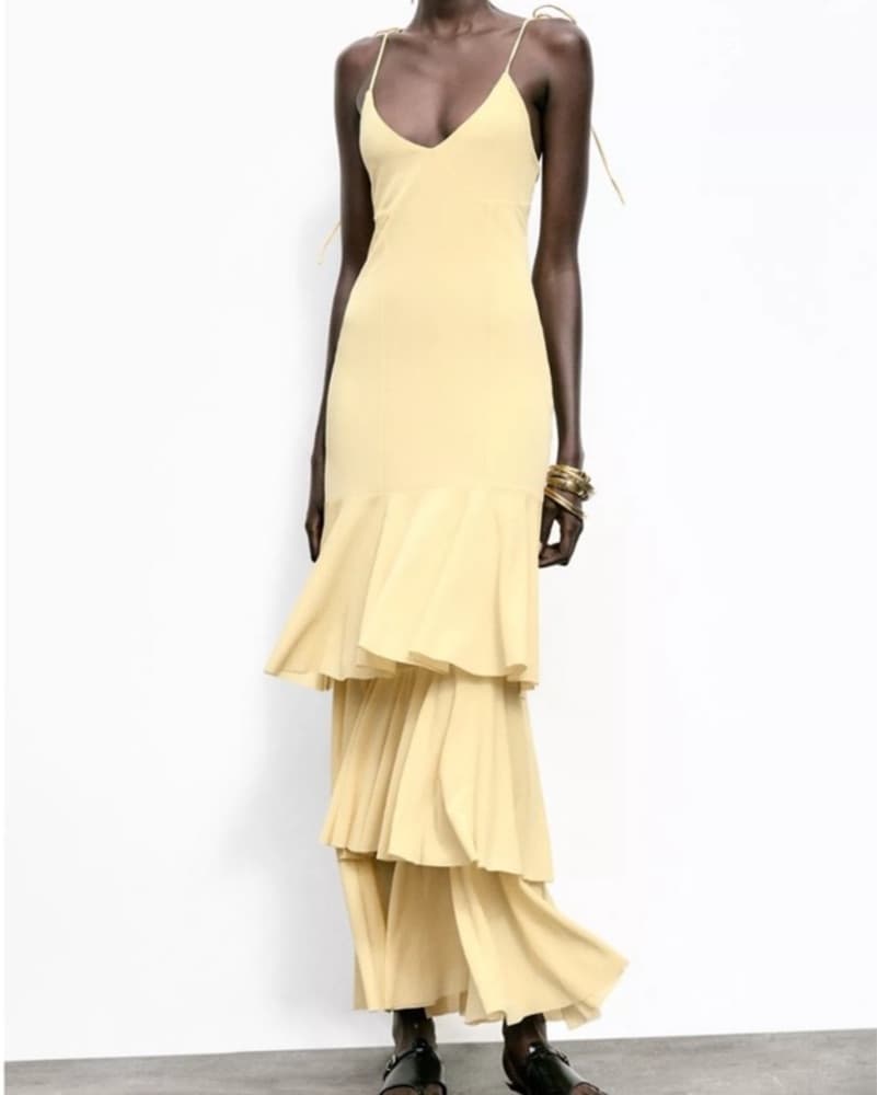 Yellow Zara Ruffle Midi Dress - Image 1