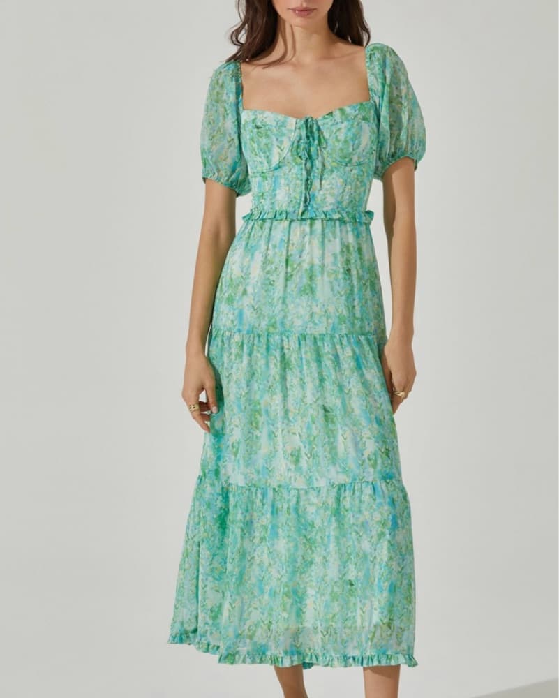 Bustier Puff Sleeve Midi Dress Color - Image 1