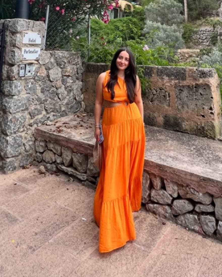 Orange One Shoulder Cutout Maxi Dress - Image 2