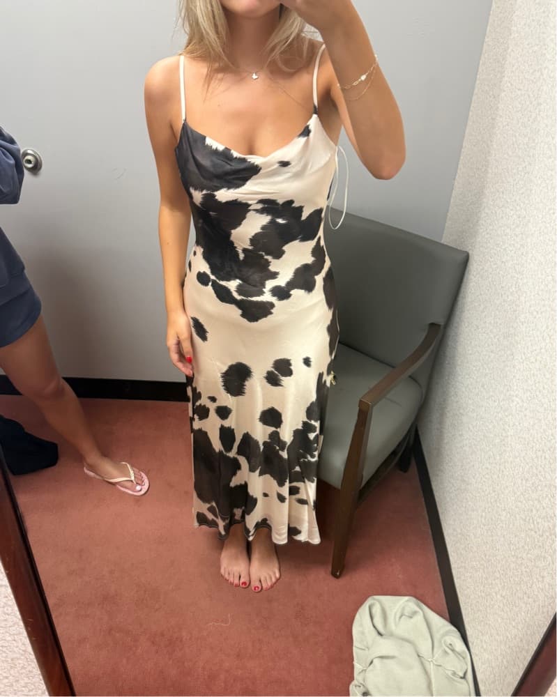 GB Satin Cow Print Slip Midi Dress - Image 1