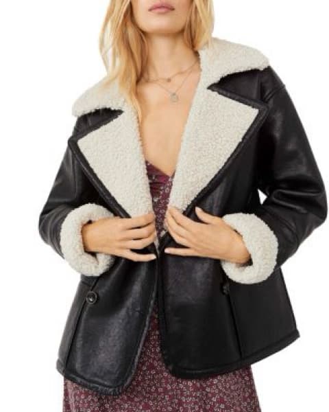 Edgy Faux Leather Shearling Jacket - Image 1