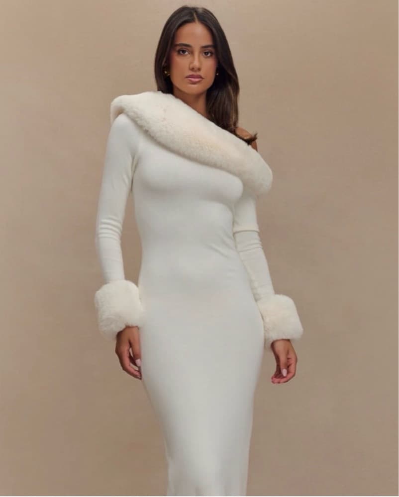 Meshki Karleigh White Fur Dress - Image 1