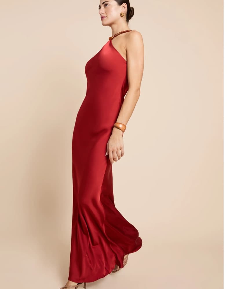 Red Satin Halter Gown - Auli - Image 2