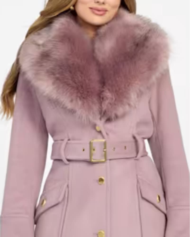 Luxurious Faux Fur Collar Belted Coat - Image 3