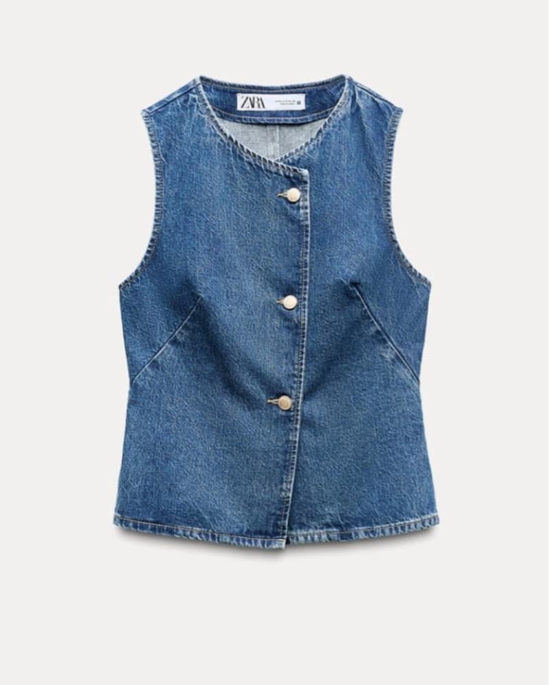 Denim Vest With Gold Buttons - Image 2