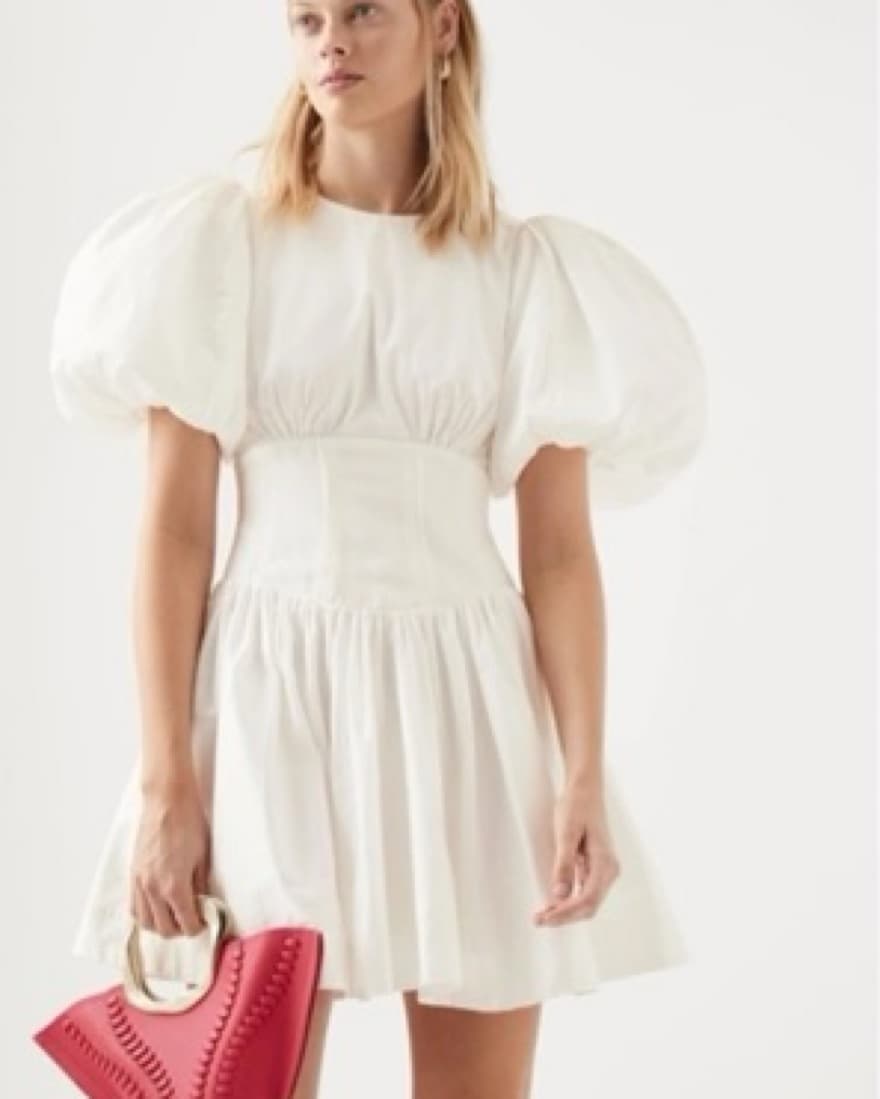Aje Gianna Puff Sleeve Dress In White  - Image 1