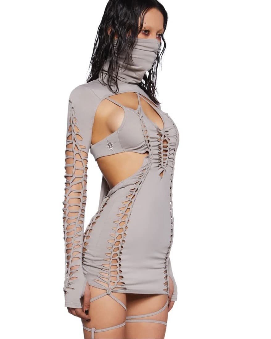 Festival - Grey Cutout Bodycon Dress  - Image 4