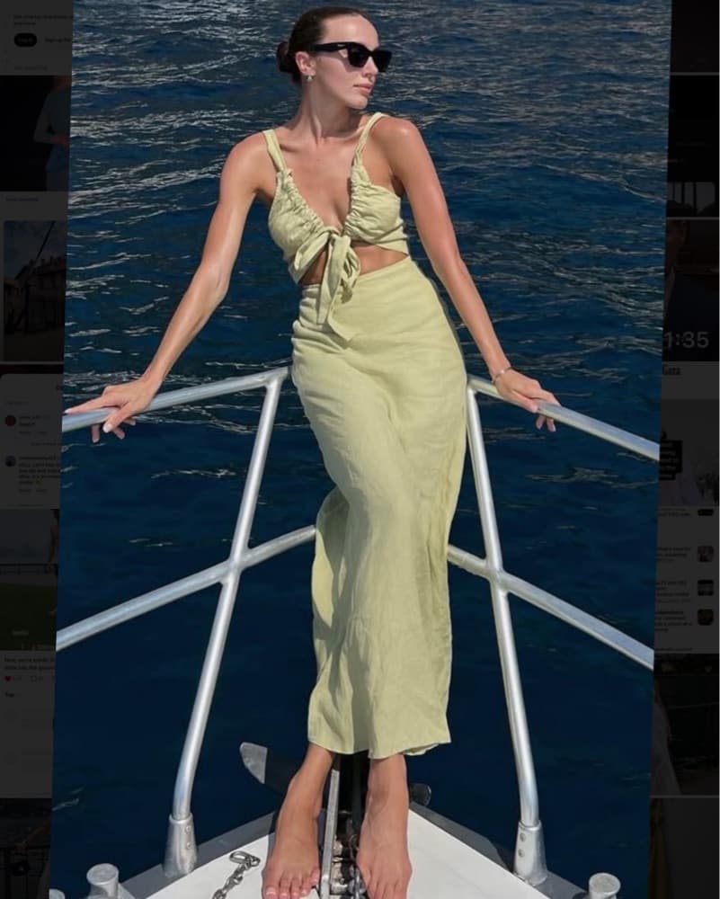 Bondi Born light Green Linen Long Dress - Image 1
