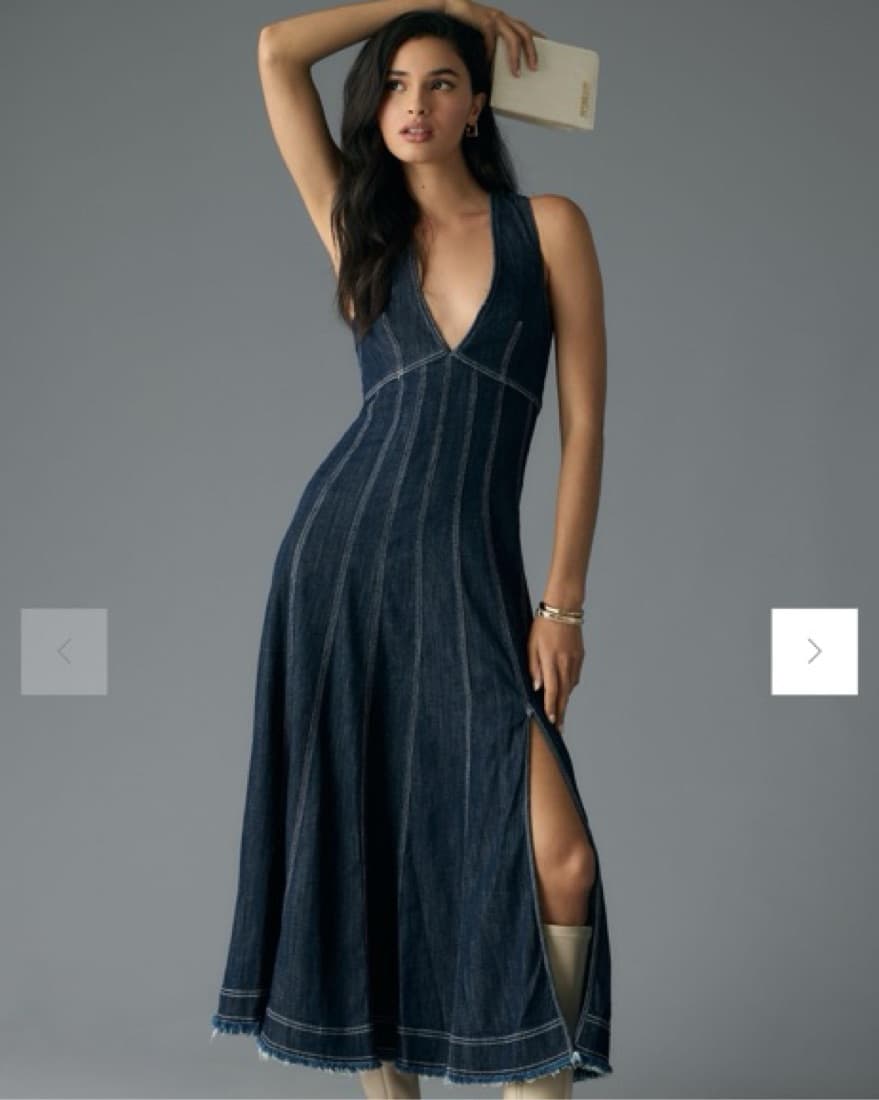 Pilcro Seamed V-Neck Denim Dress - Image 1