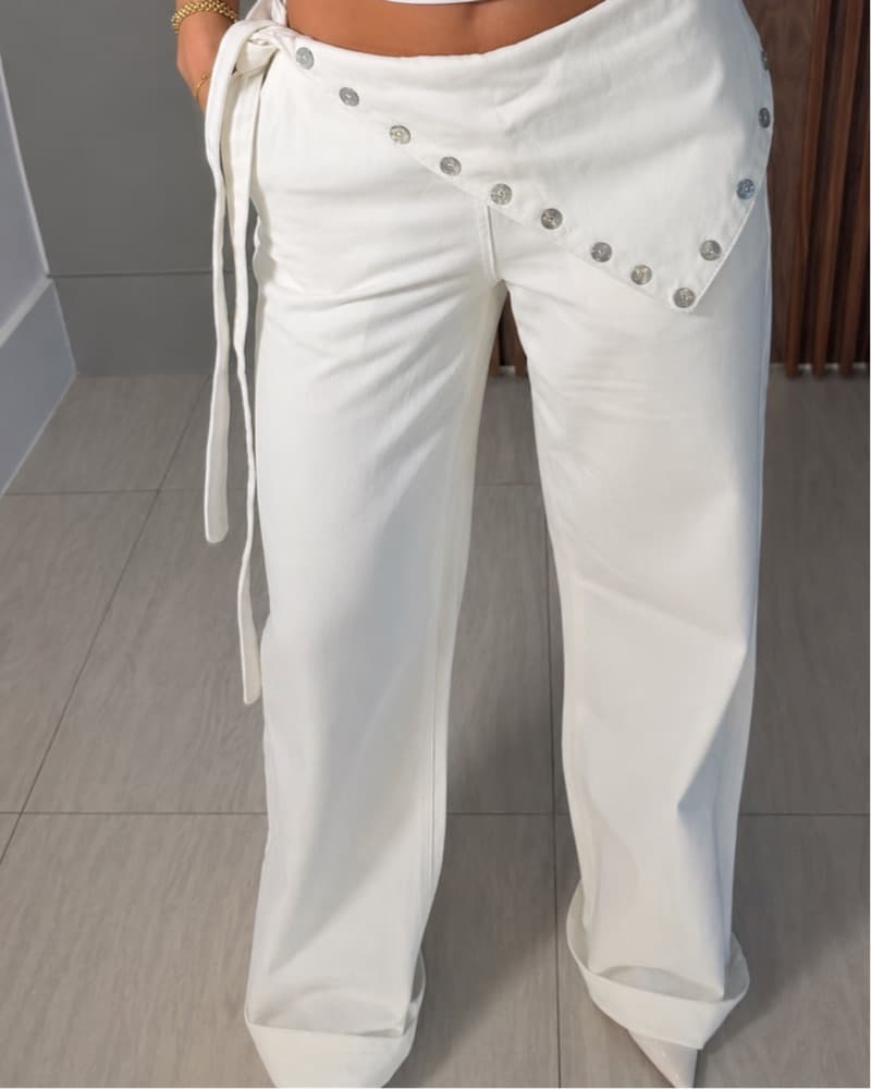 Viral Edikted White Capiz Shell Pants - Image 4