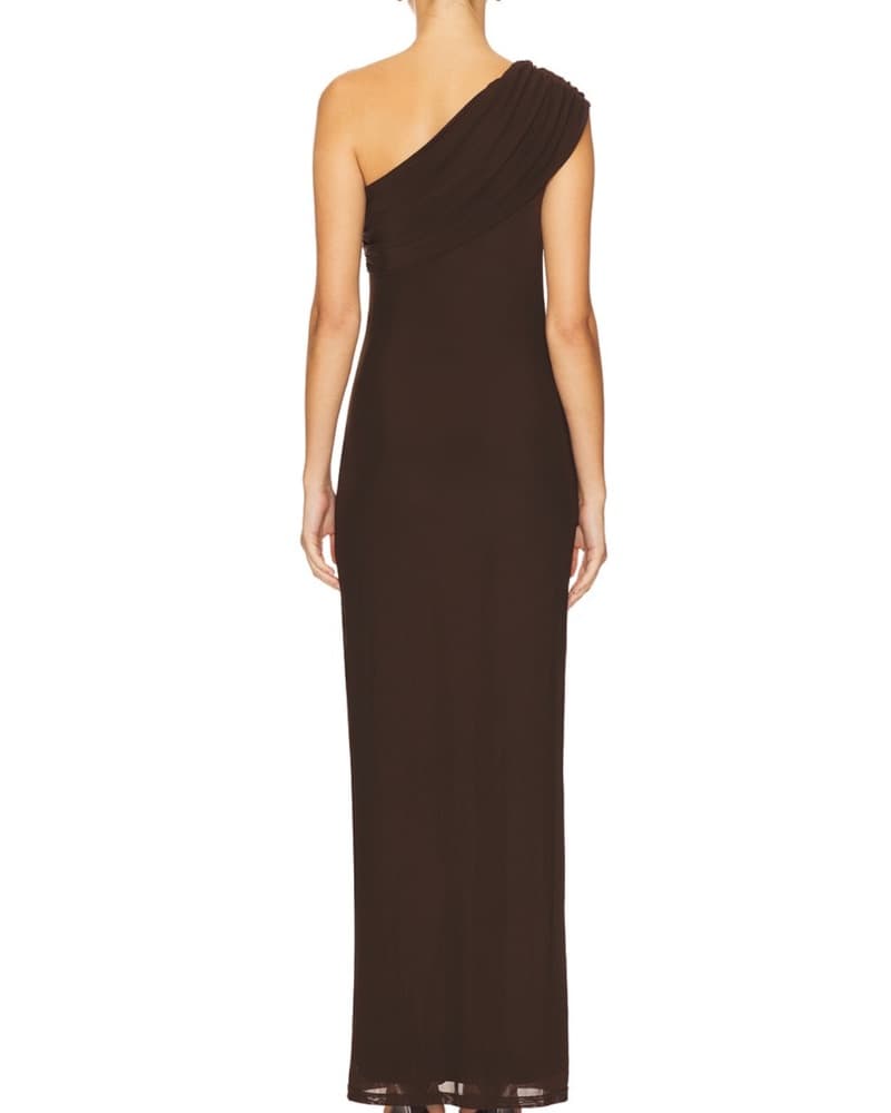 Fleur Brown One Shoulder Maxi Dress - Image 2