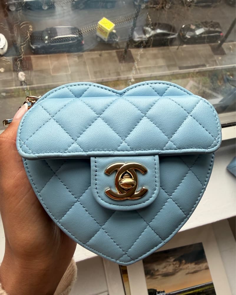 Chanel Blue Mini Heart Bag - Image 3