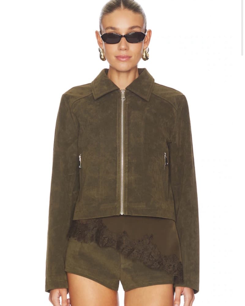 Frannie Faux Suede Jacket Olive Green - Image 2