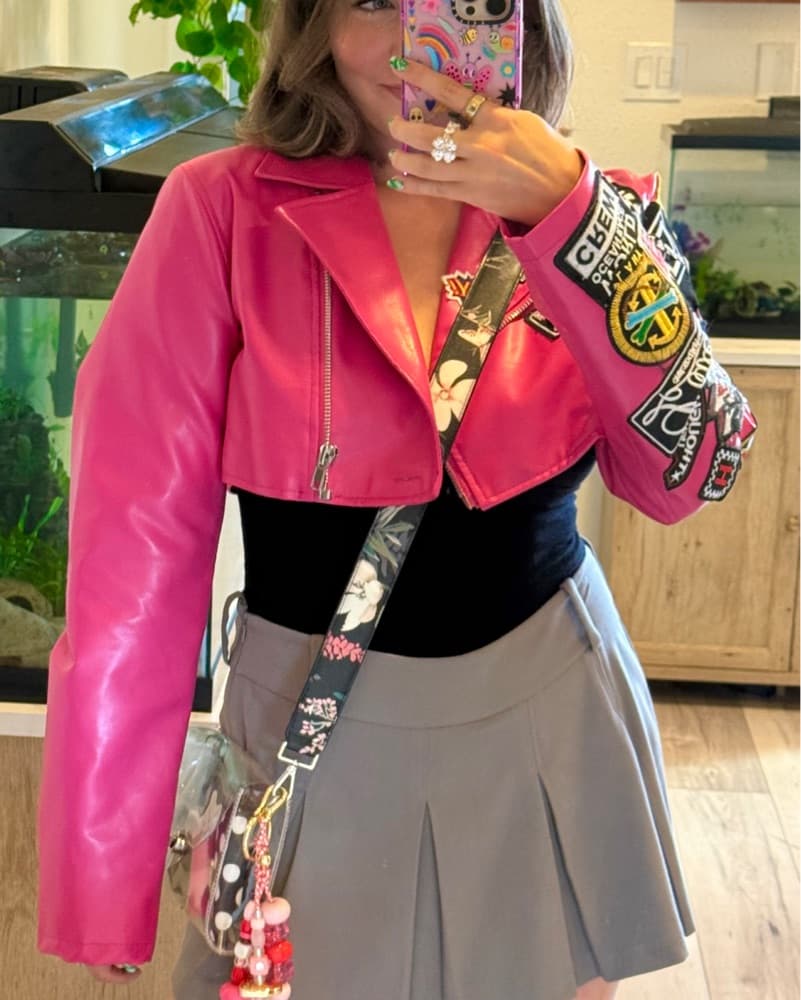 Hot Pink Cropped Leather Jacket - Image 2