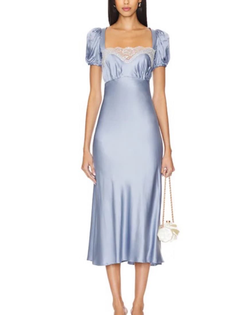 Celeste Midi Dress in Slate Blue & Ivory - Image 1