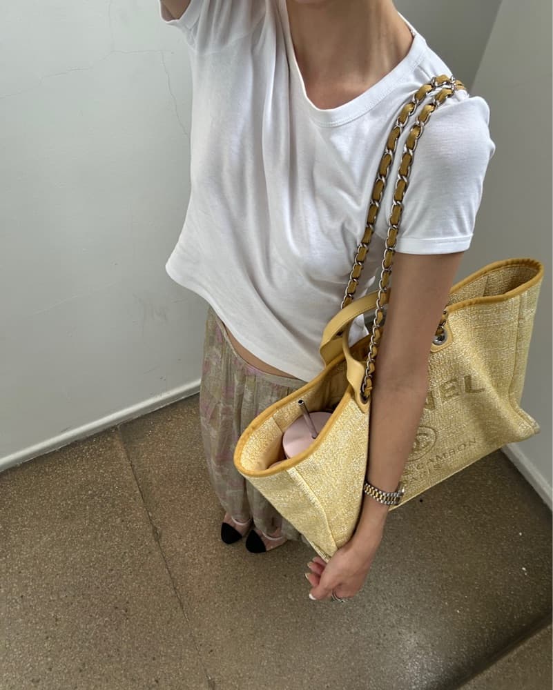 Chanel Yellow Deauville Tote - Image 6