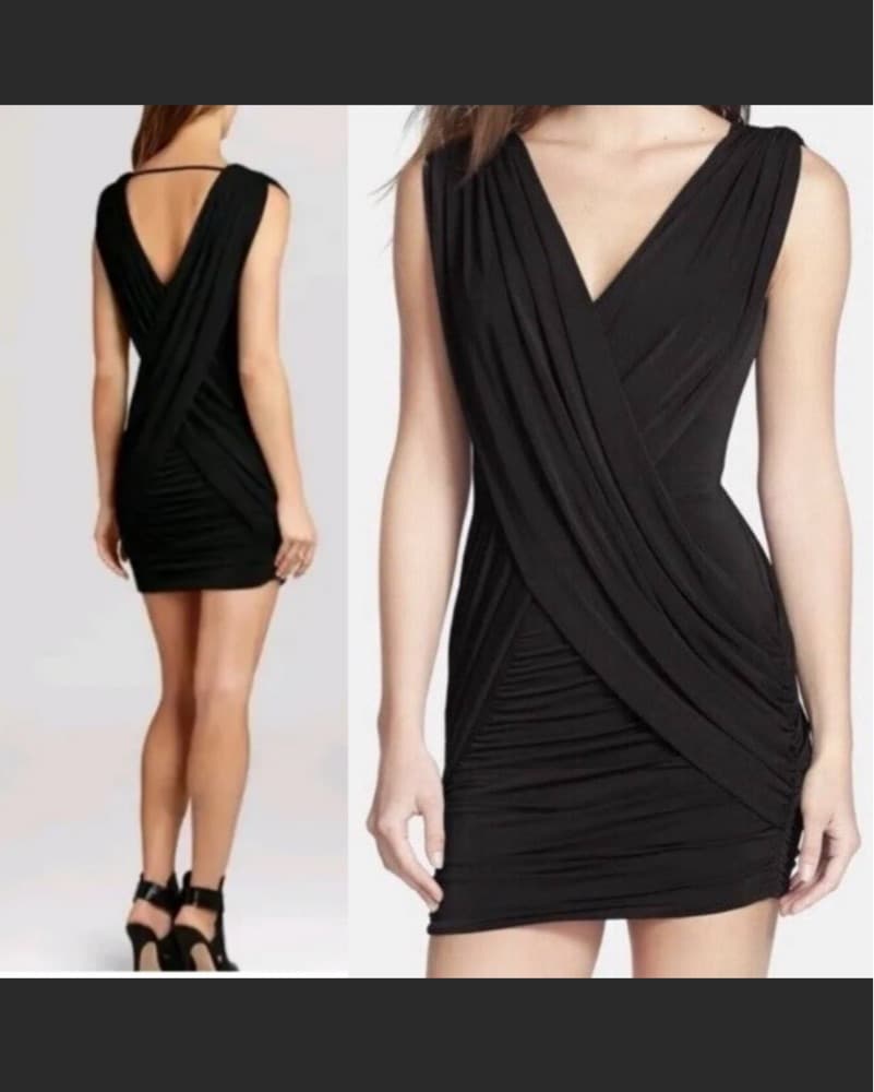 Draped Black Mini Dress - Image 1