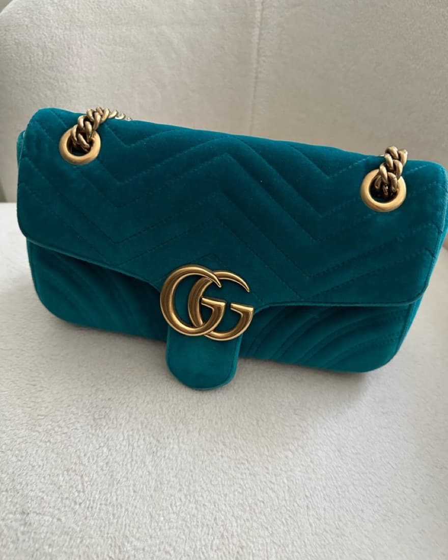 Teal Velvet Gucci Marmont Bag - Image 1