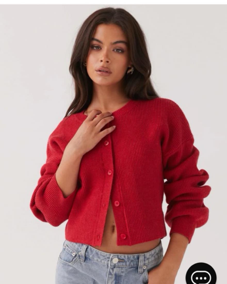 Red Knit Cardigan Sweater - Image 3