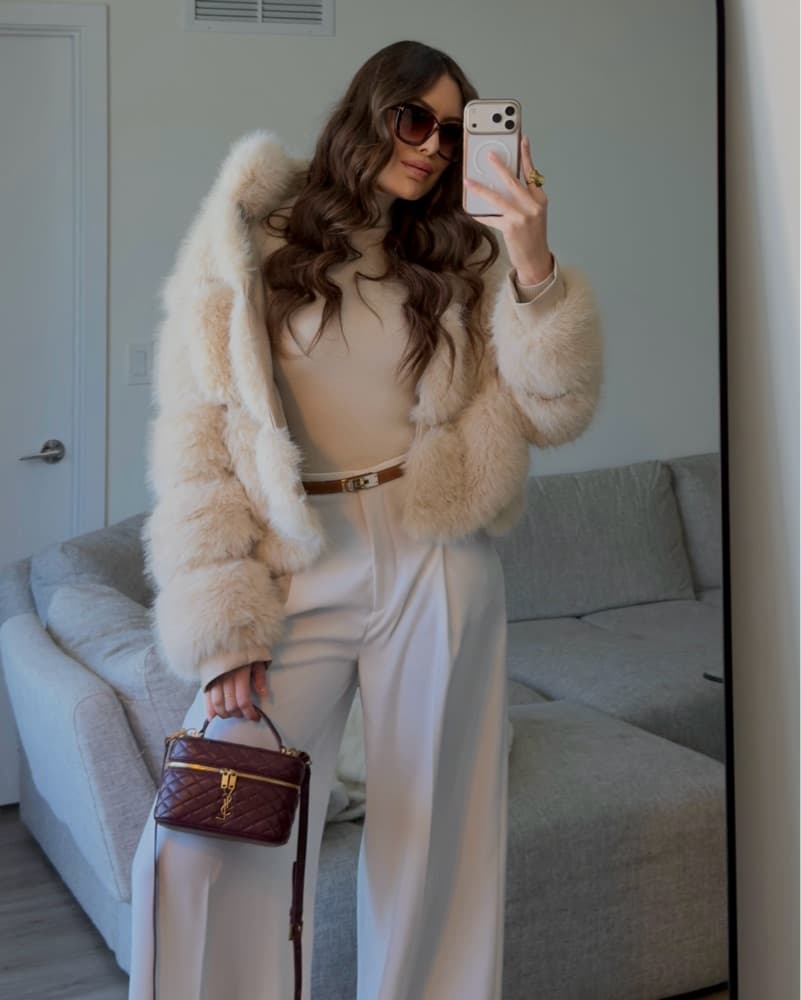 Warm Beige Faux Fur Coat - Image 1