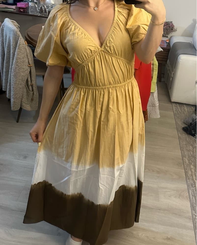 Vibrant Puff Sleeve Midi Dress - Image 1
