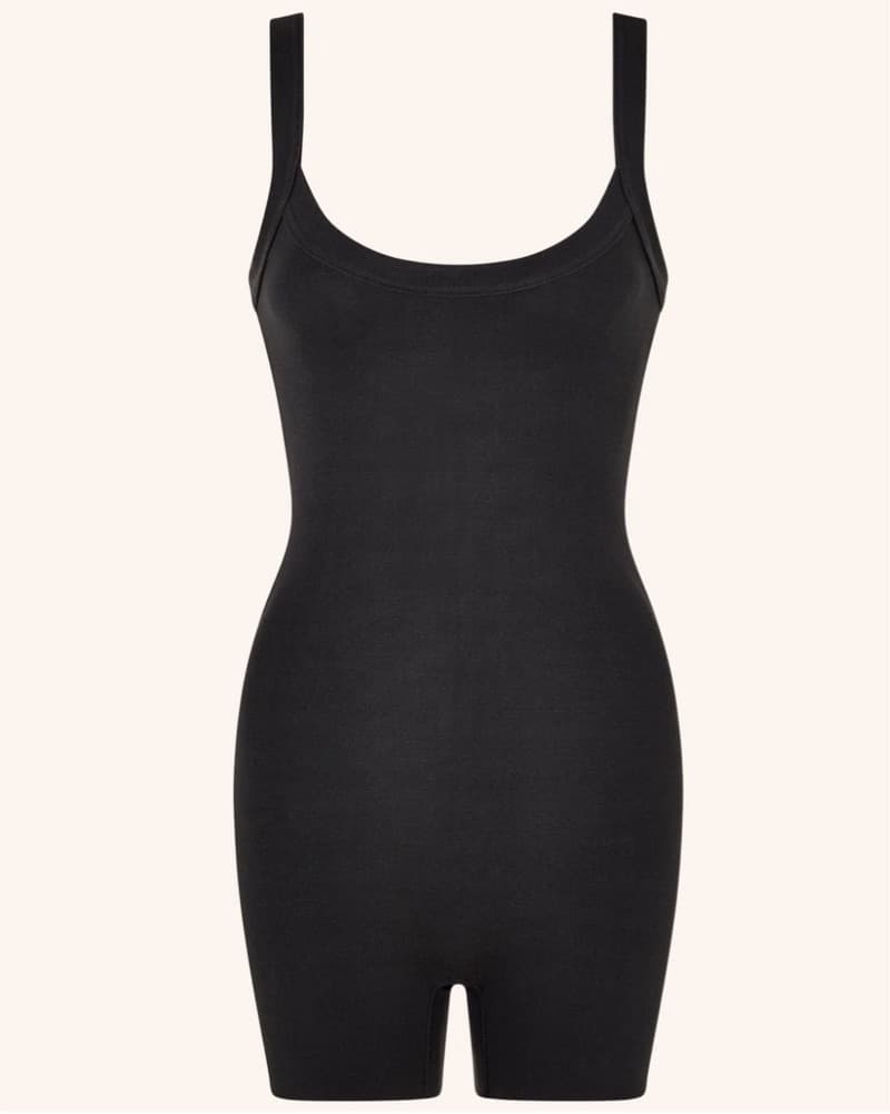 Black Stretchy Cotton Scoop Neck Tank Romper Bodysuit - Image 5