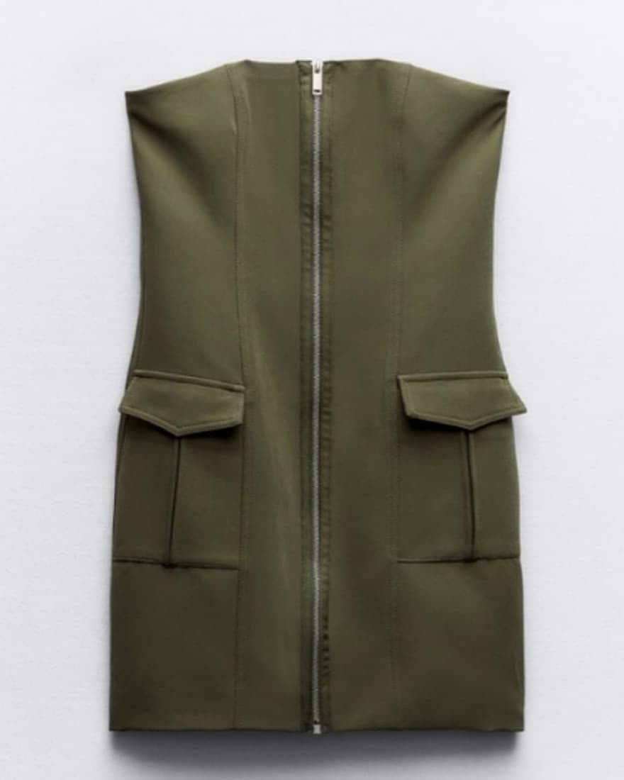 Zara Strapless Olive Green Dress - Image 2
