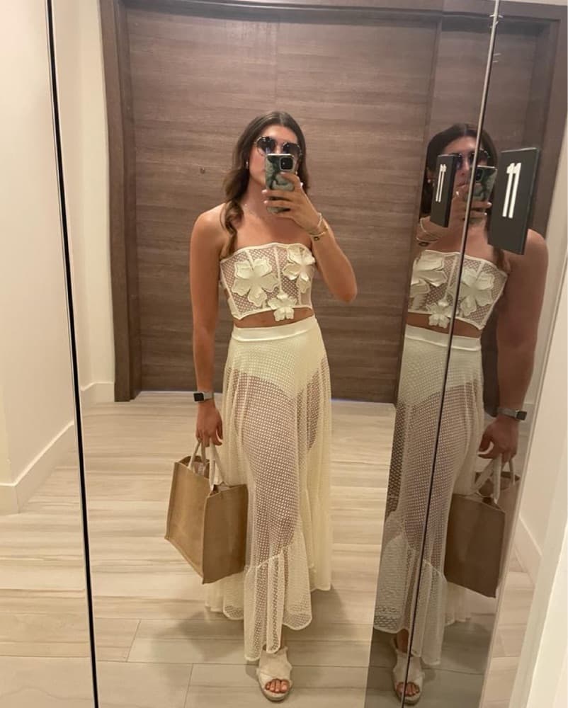Stunning Floral Lace Crop Top and Maxi Skirt Set - Image 1