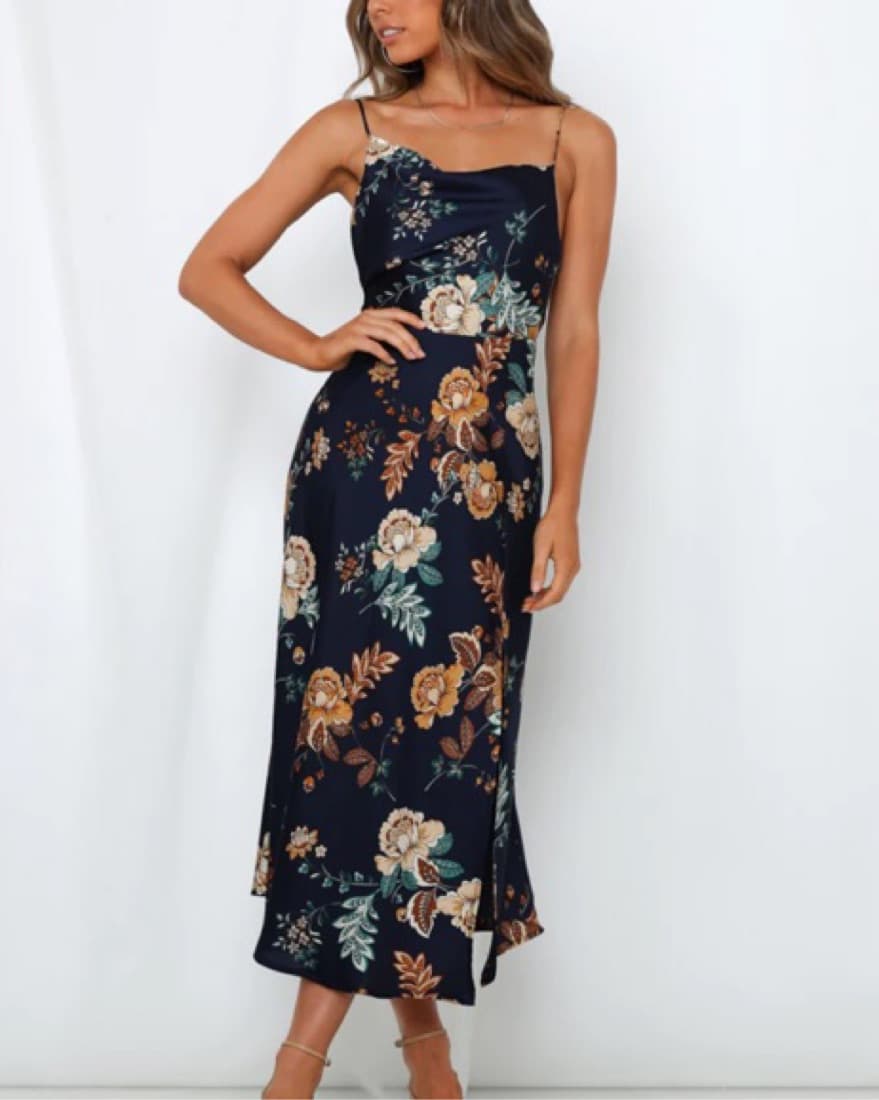 Navy Floral Wedding Guest Dress - Image 2