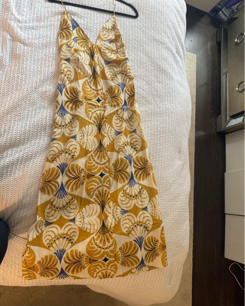 Zara Blue & Yellow Linen Maxi Dress - Image 3