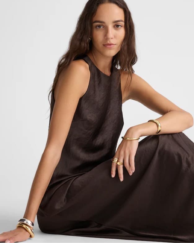 Brown Madewell Satin Midi Dress - Image 4