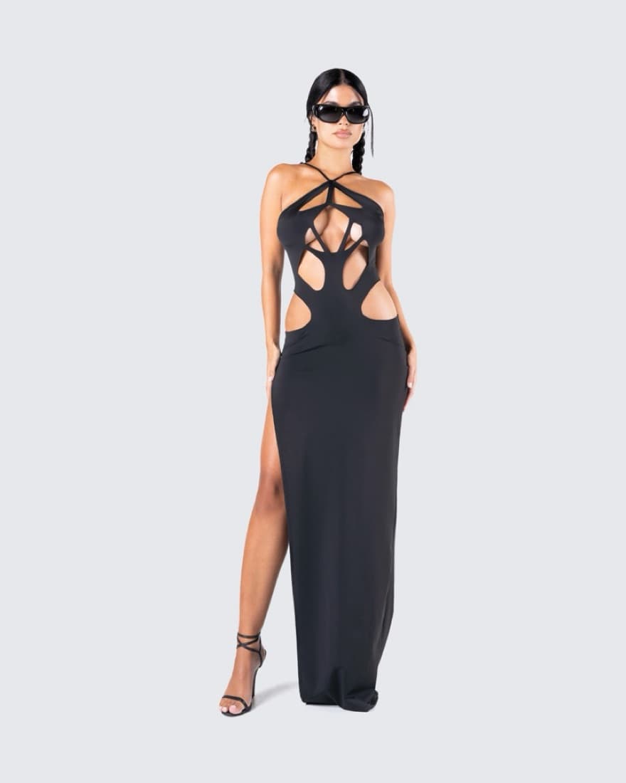 Finesse Black Cut Out Long Dress - Image 3