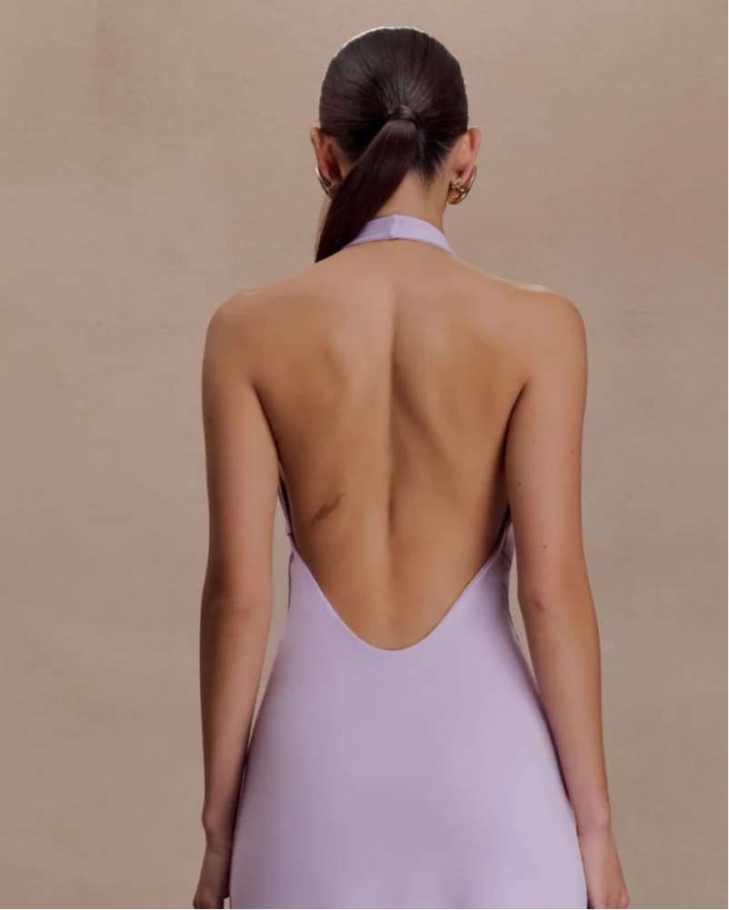 Sleek Lavender Halter Gown - Image 5