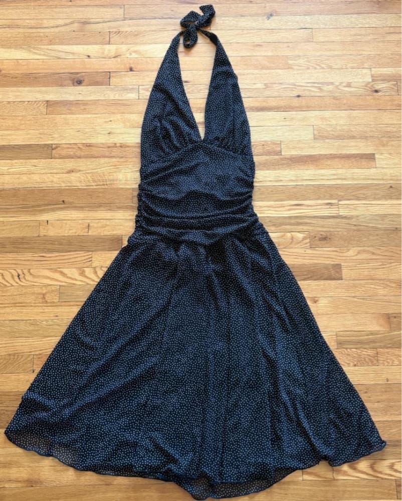 Drop Waist Halter Polka Dot Midi Dress  - Image 1
