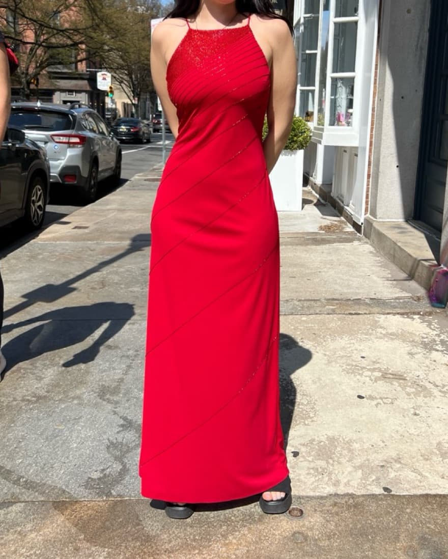 Vintage Red Beaded Gown - Image 1
