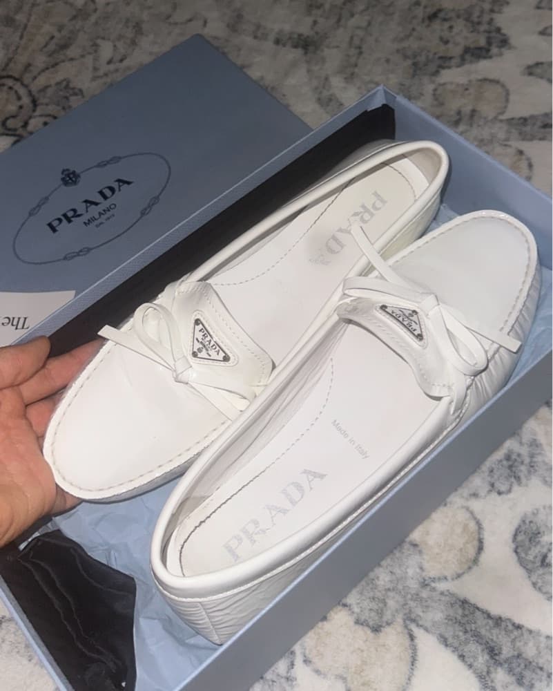 Prada White Leather Loafers - Image 5