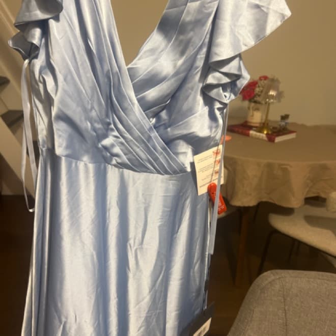 Blue Flounce Sleeve Satin Gown - Image 2