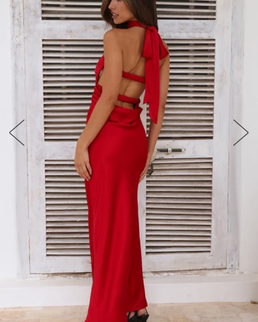 Red Maxi Silk Dress -Cutout Back - Image 2
