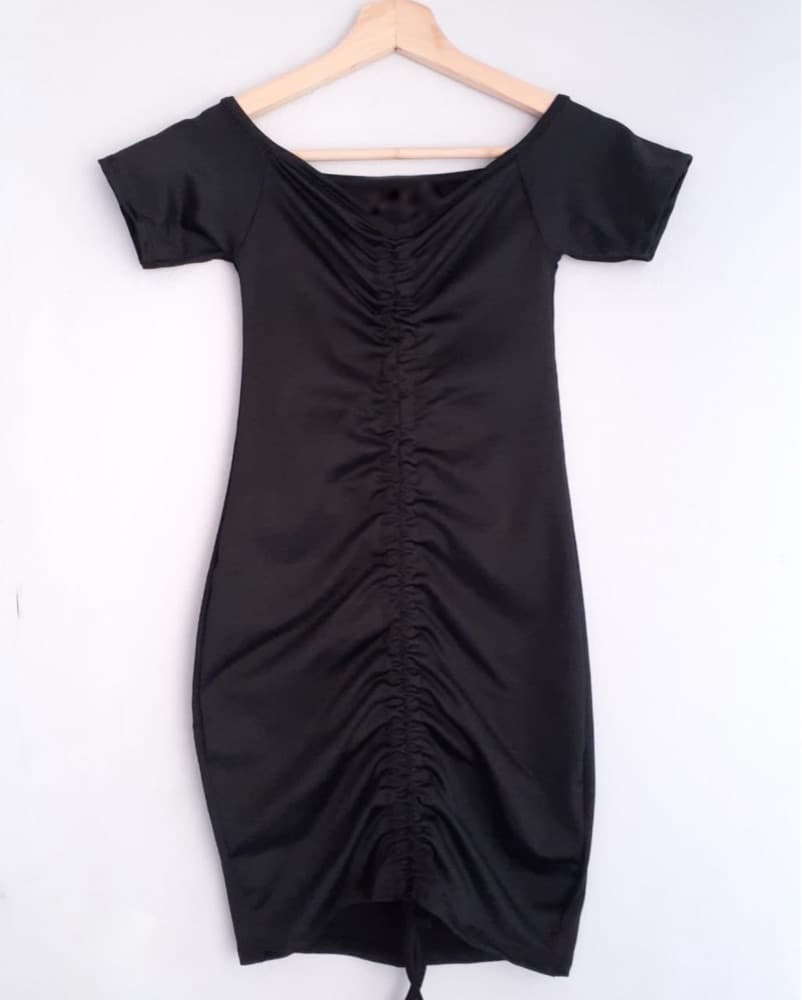 Black Ruched Drawstring Mini Dress - Image 2