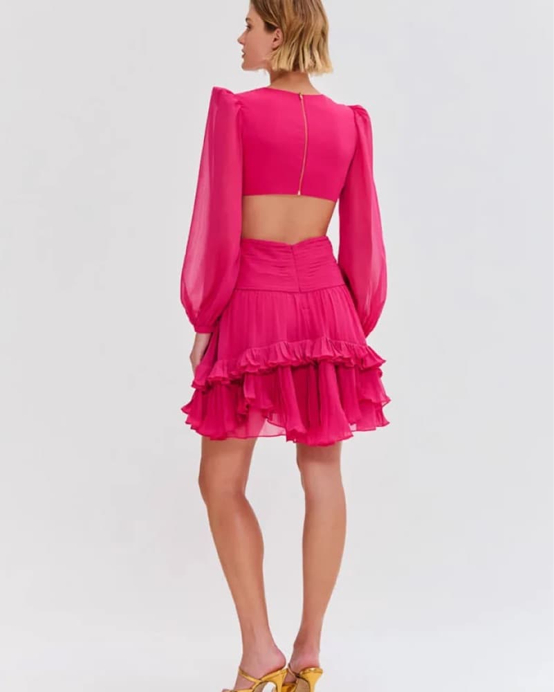 Patbo Cut Out Silk Plisse Pink Dress XS - Image 2