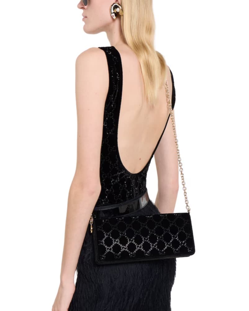 Gucci Crystal Black Velvet Clutch - Image 2
