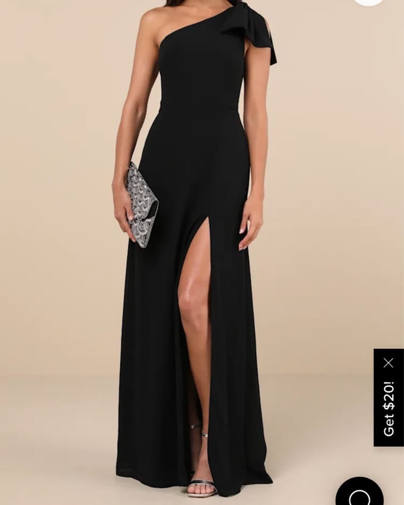 Black One-Shoulder Bow Detail Gown - Image 1