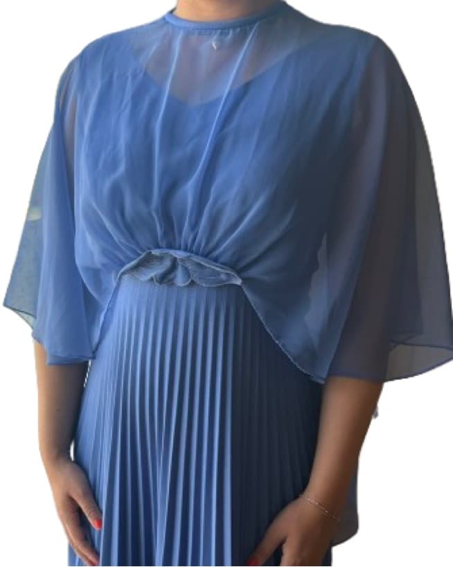 Vintage Blue Pleated Maxi Dress & Cape - Image 1