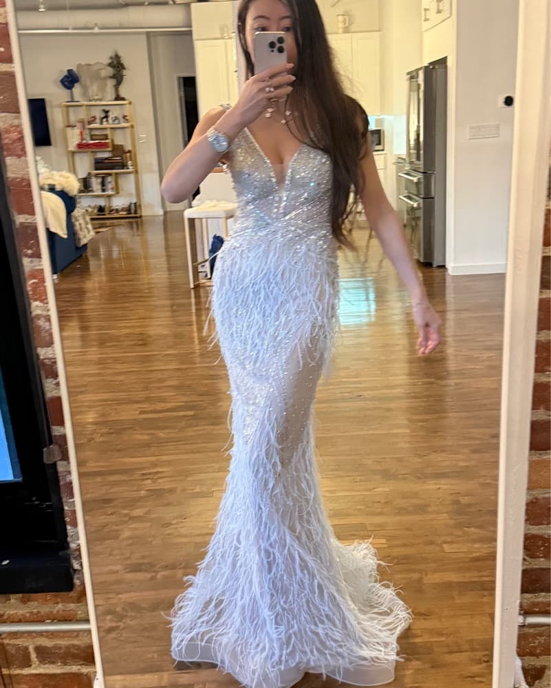 Jovani Light Blue Beaded Feather Gown XS - Image 5