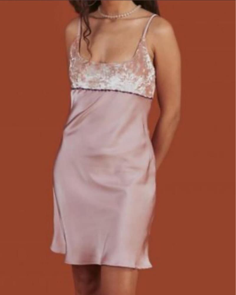 Unif Pink Silk & Velvet Mini Dress - Image 1