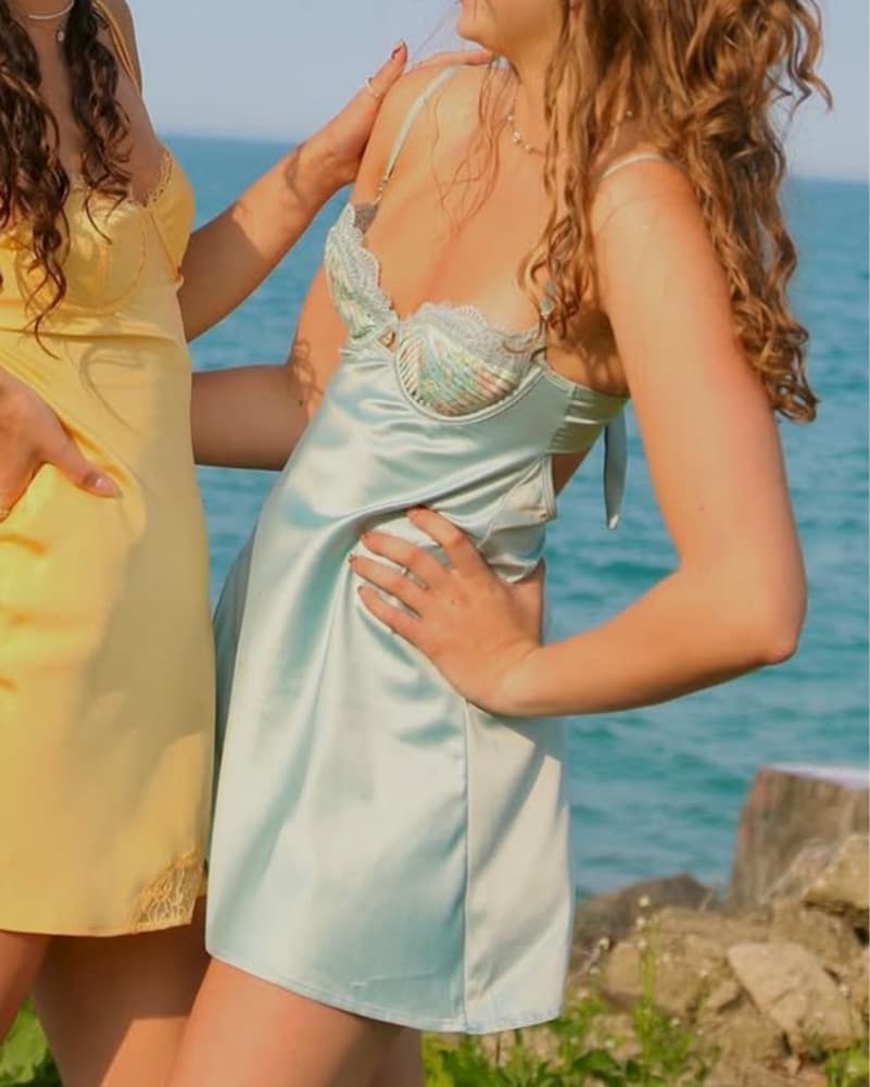 Baby Blue Bydee Satin Mini Slip Dress  - Image 5