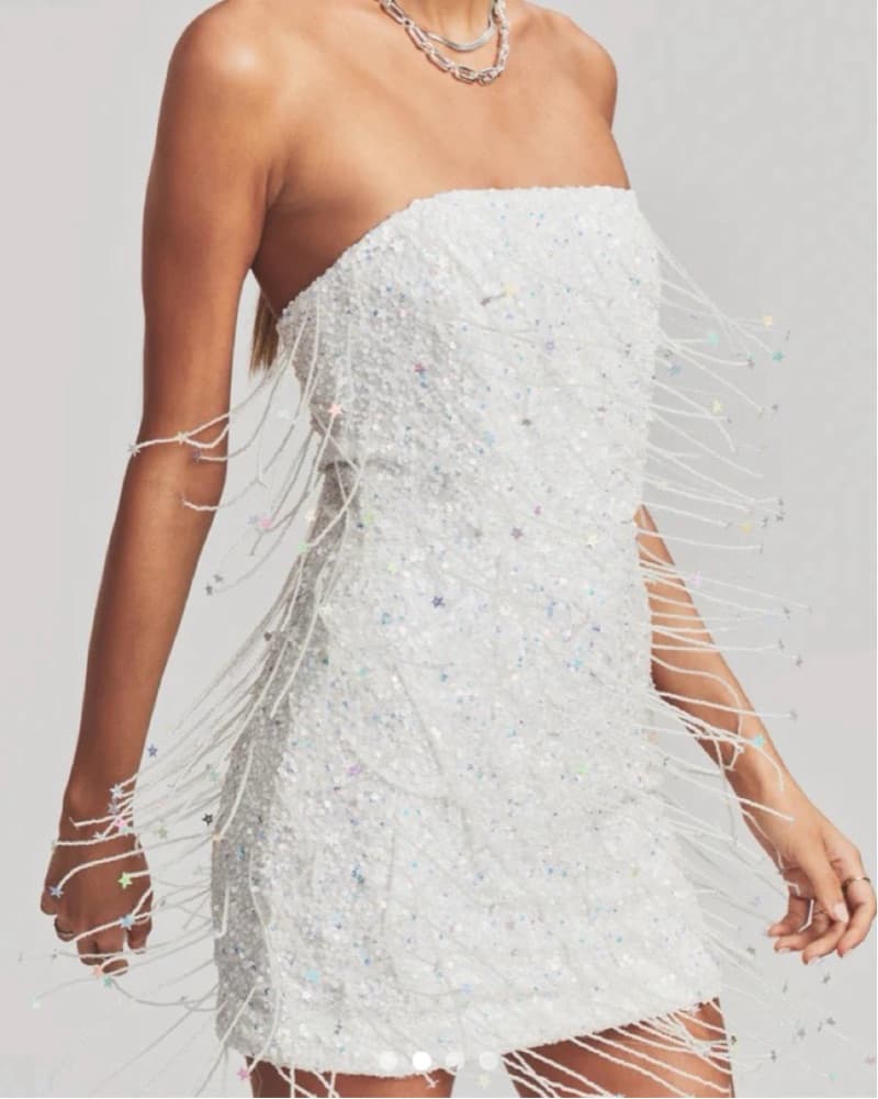 Retrofete White Sequin Mini Dress - Image 3
