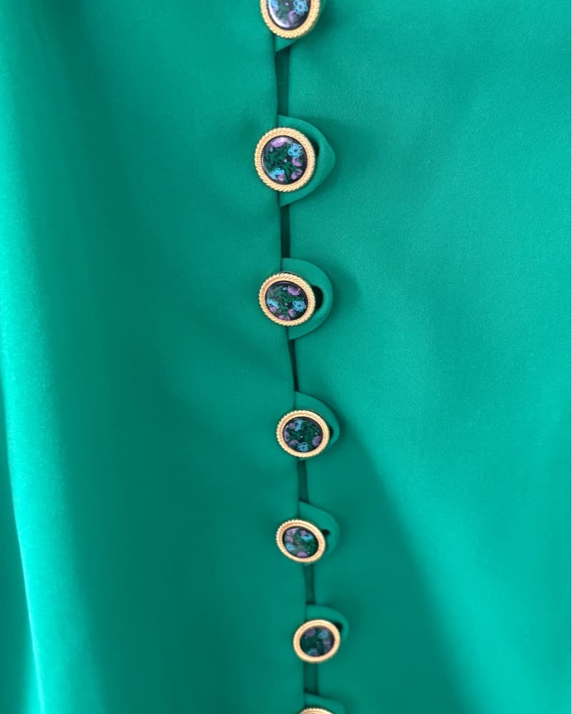 Vintage Emerald Green Button-Up Blouse  - Image 2